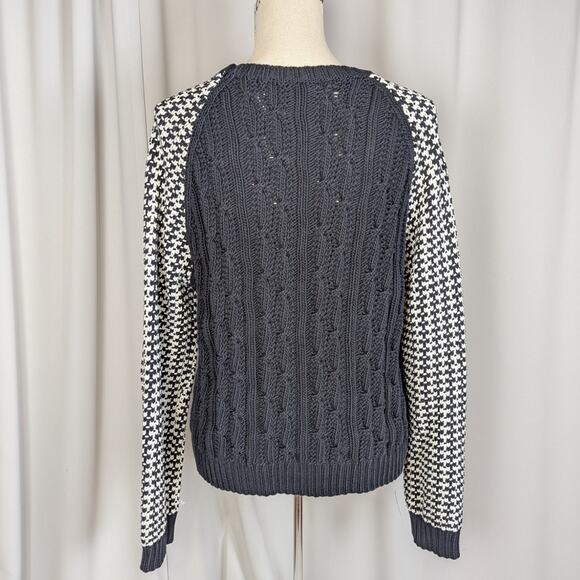 Miss Wu Mixed Knit Sweater Black & Ivory Houndstooth Cable Knit Size XL - Picture 11 of 12